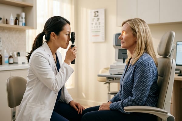 Patient being examined for vision at Prism Eye Clinic