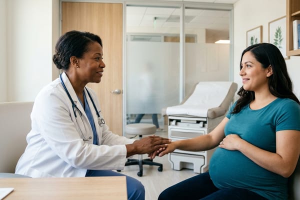Pregnant patient receiving maternity counseling at Prism Clinic